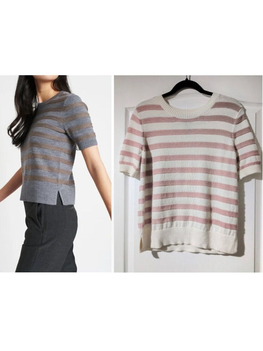 Kit and Ace | Dreamy Merino Short Sleeve Striped Sweater In Pink/Cream
